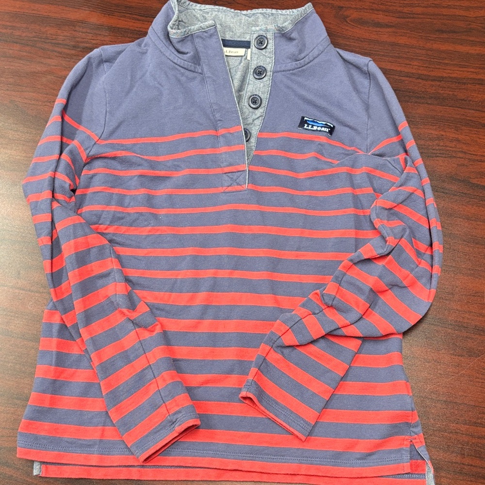 L.L. Bean Striped Henley in Purple & Coral Stripe